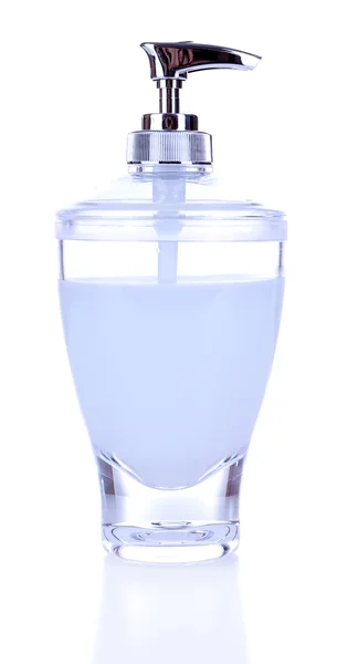 Zeep, in glazen fles geïsoleerd op wit — Stockfoto