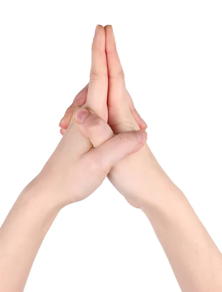 Жест йоги руки изолирован на белом — стоковое фото
