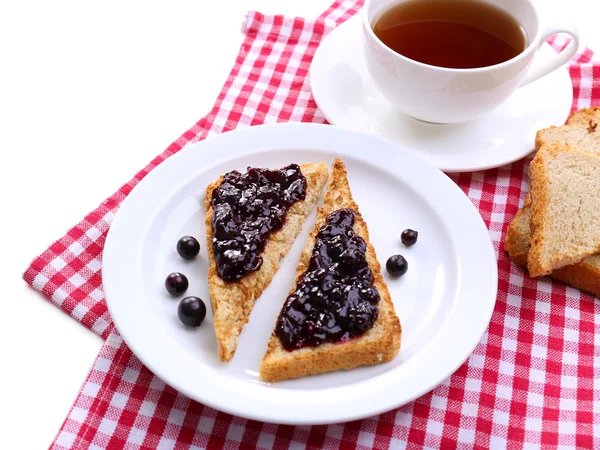 Delicioso brinde com geléia na placa de close-up — Fotografia de Stock