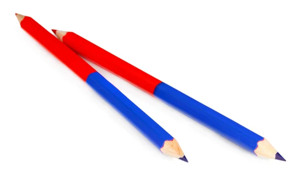 Red and blue pencils isolated on white — Stock Photo, Image