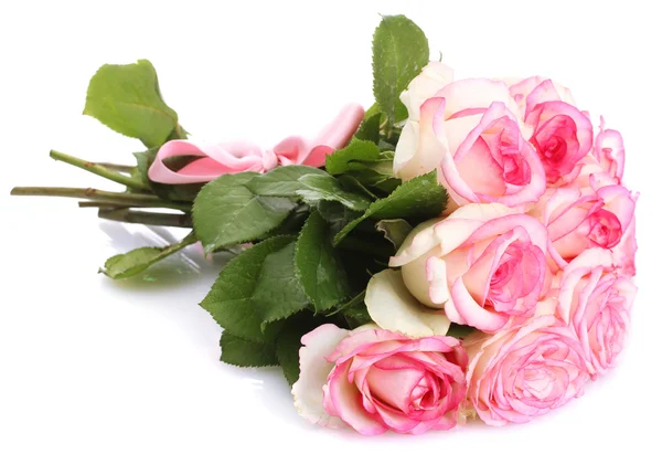 Gyönyörű rózsaszín rózsa csokor elszigetelt fehér — Stock Fotó