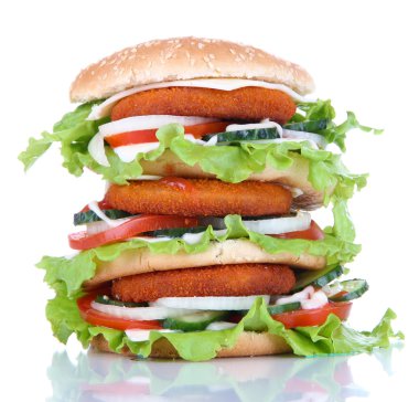 büyük hamburger, üzerinde beyaz izole