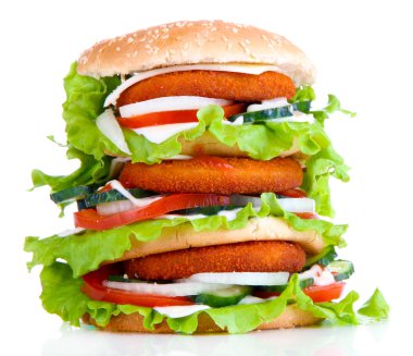 büyük hamburger, üzerinde beyaz izole
