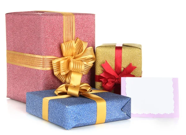 Cajas de regalo con etiqueta en blanco aislado en blanco —  Fotos de Stock
