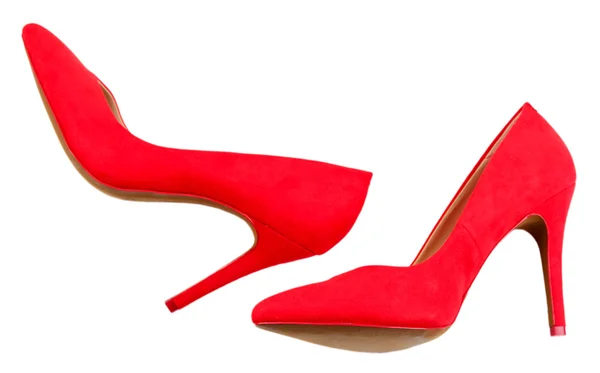 Όμορφο κόκκινο Γυναικεία παπούτσια, απομονωμένα σε λευκό — Φωτογραφία Αρχείου