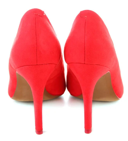 Belles chaussures féminines rouges, isolées sur blanc — Photo