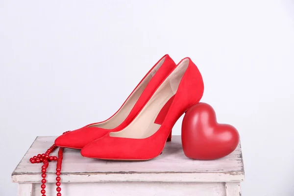 Beautiful red female shoes, close up — Stock Photo, Image