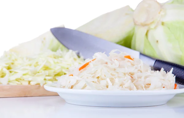 Marinated cabbage (sauerkraut), isolated on white — Stock Photo, Image