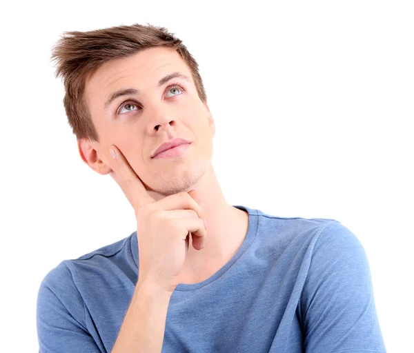 Retrato de joven guapo aislado en blanco — Foto de Stock