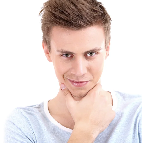 Retrato de joven guapo aislado en blanco —  Fotos de Stock