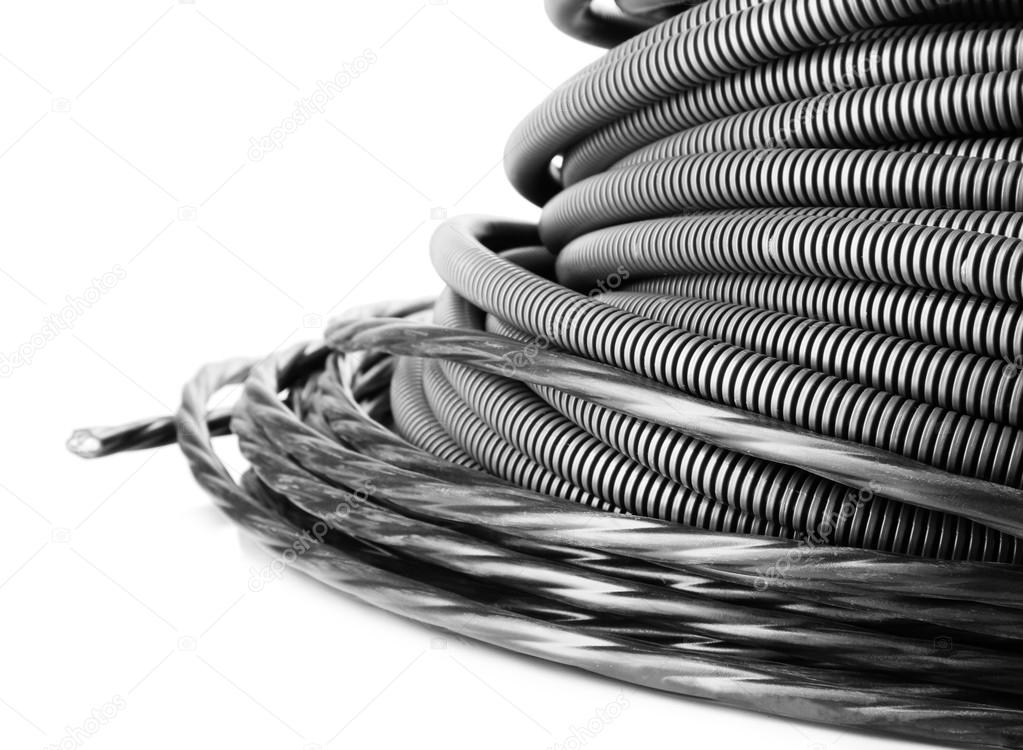 Black cables close-up isolated on white