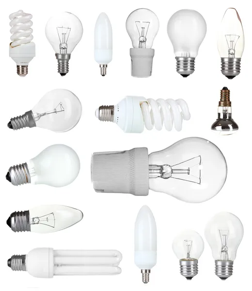 Collage de bombillas aisladas en blanco — Foto de Stock