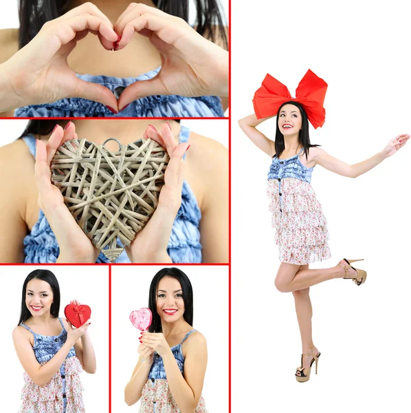 Collage di San Valentino. Attraente giovane donna . — Foto Stock