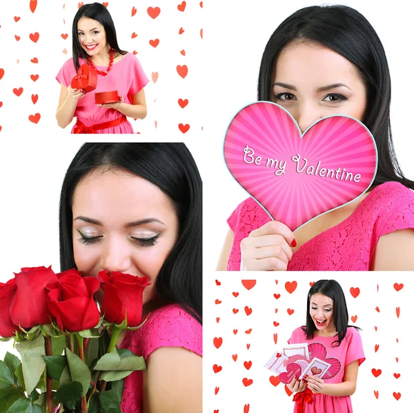 Collage van mooi meisje op Valentijnsdag — Stockfoto