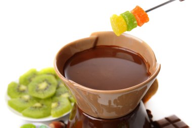 beyaz izole meyve, çikolata fondü