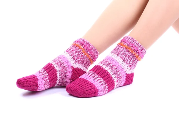 Female legs in colorful socks, isolated on white — Stock Photo, Image