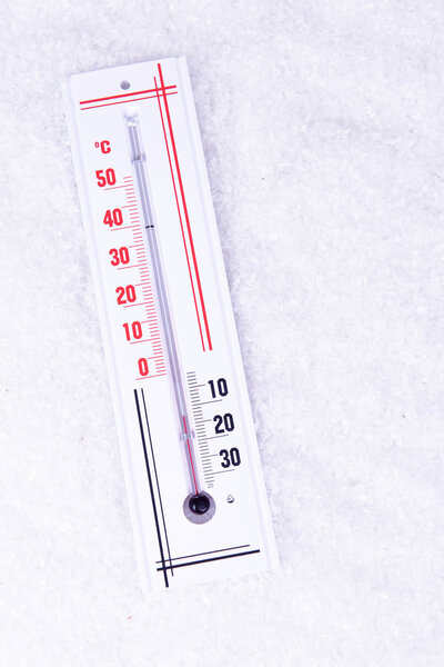 Thermometer in snow close-up