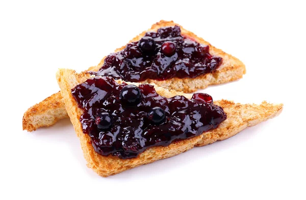 Delicious toast with jam isolated on white — Stock Photo, Image