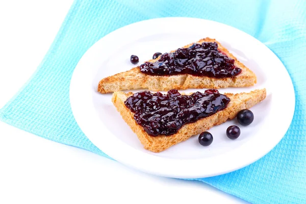 Leckere Toast mit Marmelade auf Platte Nahaufnahme — Stockfoto