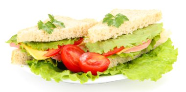 taze ve lezzetli sandviçler üzerinde beyaz izole plaka üzerinde