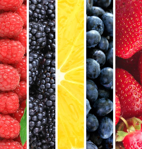 Collage de bayas y frutas frescas — Foto de Stock