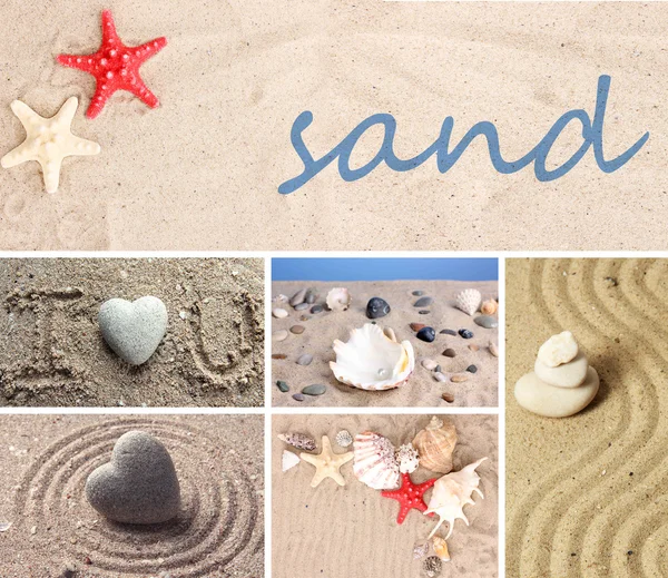 Collage aus Zen-Garten mit Sand und Steinen — Stockfoto