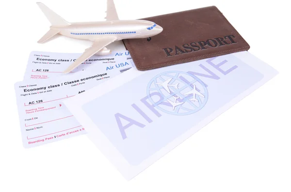 Billetes de avión con pasaporte aislado en blanco —  Fotos de Stock