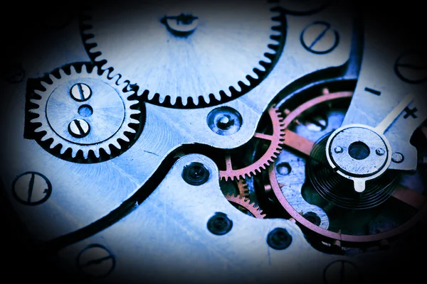 Clockwork details, pinions and wheels closeup — Stock Photo, Image