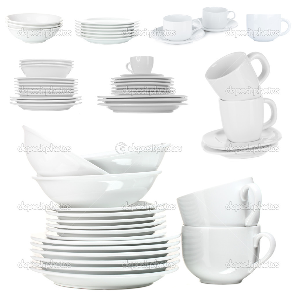 Clean dishware isolated on white