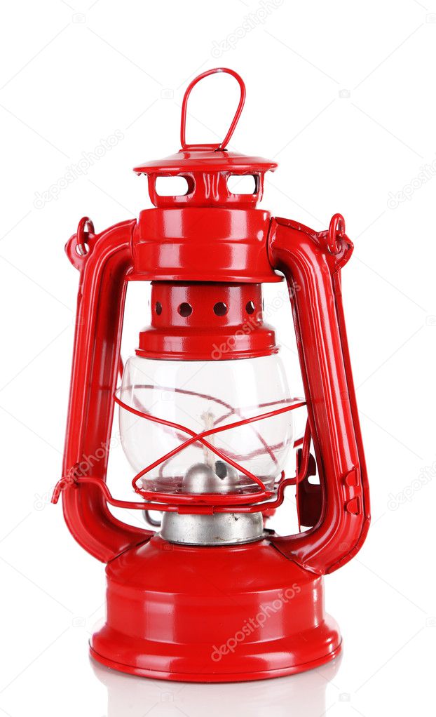 Red kerosene lamp isolated on white