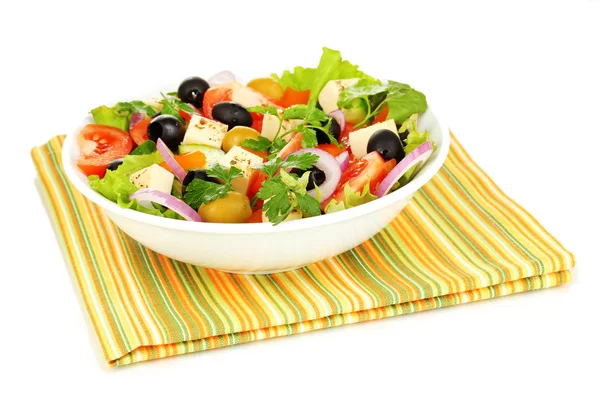 Greek salad in plate isolated on white — Stock Photo, Image