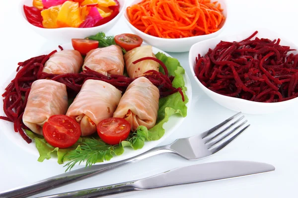 Stuffed cabbage rolls isolated on white — Stock Photo, Image