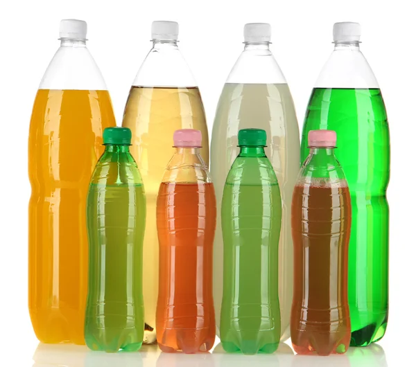 Assortment of bottles with tasty drinks, isolated on white — Stock Photo, Image