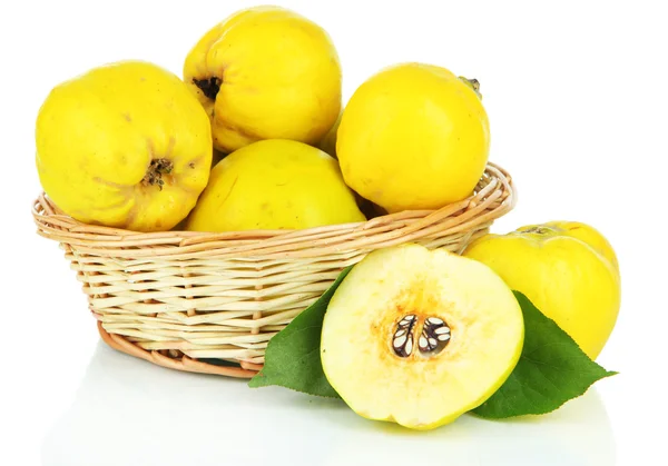 Sweet quinces in wicker basket isolated on white — Stock Photo, Image