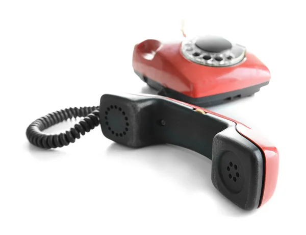 Red retro telephone, isolated on white — Stock Photo, Image