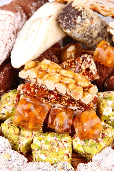 Tasty oriental sweets, close up — Stock Photo, Image