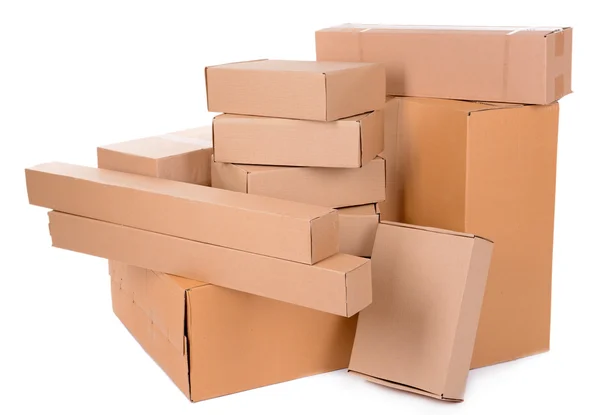 Different cardboard boxes isolated on white — Stock Photo, Image