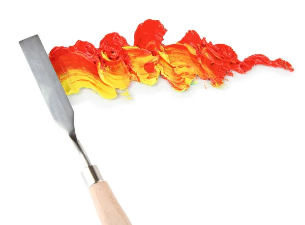 Painting palette knife with paint isolated on white — Stock Photo, Image