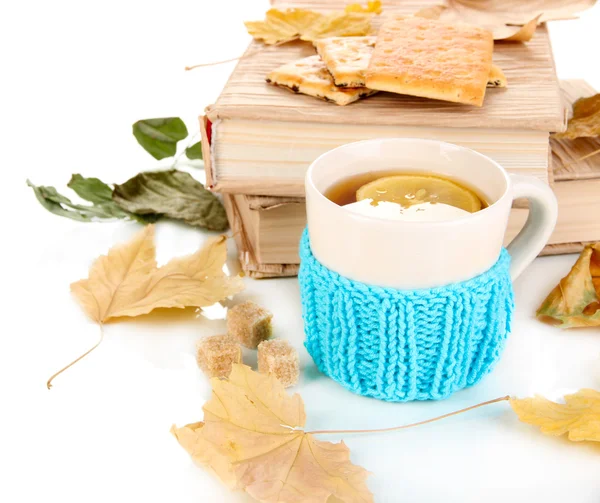 Tazza di tè con limone isolato su bianco — Foto Stock