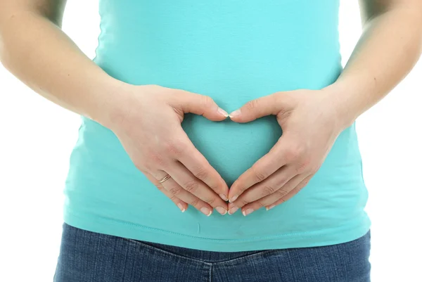 Mulher grávida tocando sua barriga de perto — Fotografia de Stock