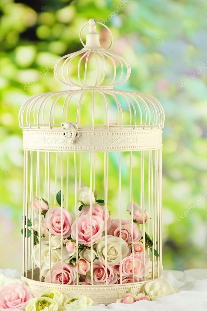 Beautiful Decorative Cage With Beautiful Flowers On Nature