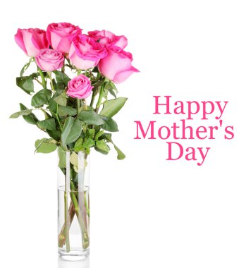 güzel pembe gül cam aranjman beyaz izole