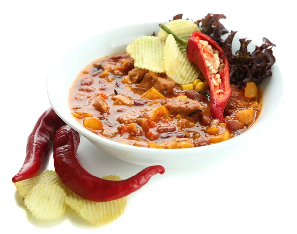 Chili Corn Carne - nourriture traditionnelle mexicaine, isolée sur blanc — Photo