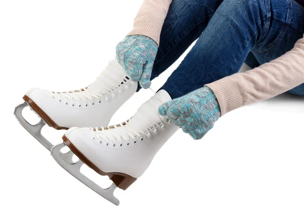 白で隔離されるスケート靴を着てスケーター — ストック写真