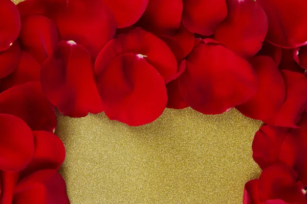 Quadro de pétalas de rosa em fundo dourado close-up — Fotografia de Stock
