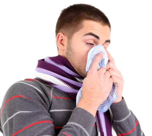 Sick young man, isolated on white — Stock Photo, Image