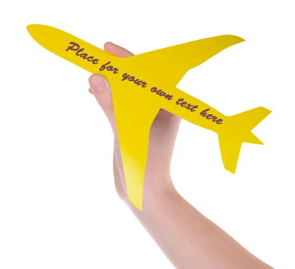 Toy airplane in hand isolated on white — Stock Photo, Image