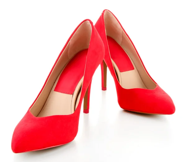 Hermosos zapatos femeninos rojos, aislados en blanco —  Fotos de Stock