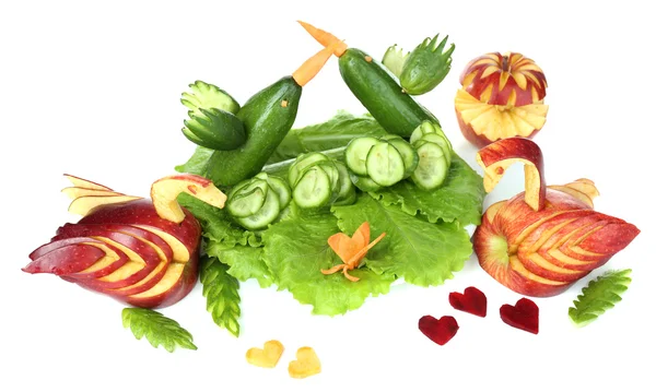 Sebze ve meyve desenleri üzerine beyaz izole oyma — Stok fotoğraf
