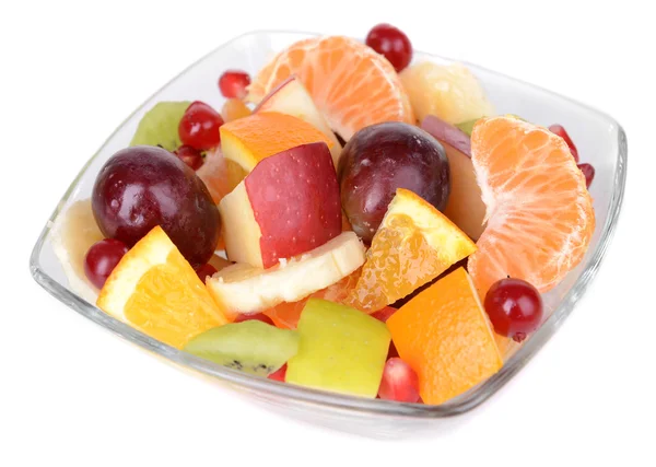 Sweet fresh fruits in bowl isolated on white — Stock Photo, Image